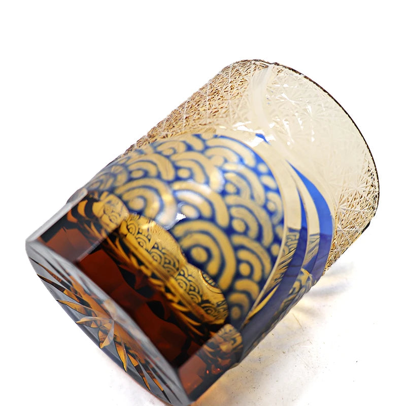 Verres à whisky Edo Kiriko de style japonais, multicolores, faits à la main, cylindriques, 240 ml, gravés, avec boîte cadeau – | Studio Nichijo Paris