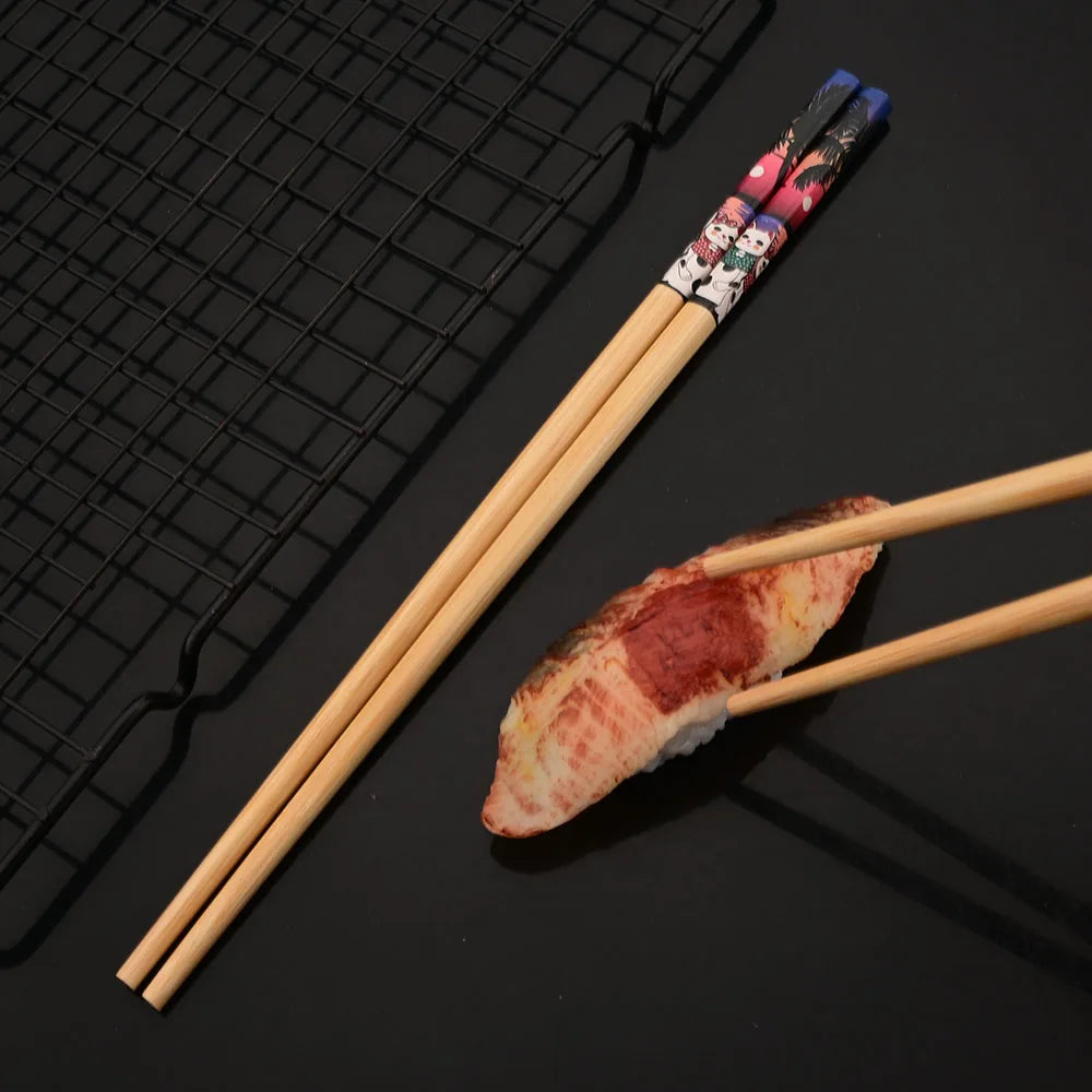 Baguettes en bois de bambou faites à la main, 5 paires, réutilisables, naturelles, japonaises, sushi, nourriture, chat, fleur, multi-documents – | Studio Nichijo Paris