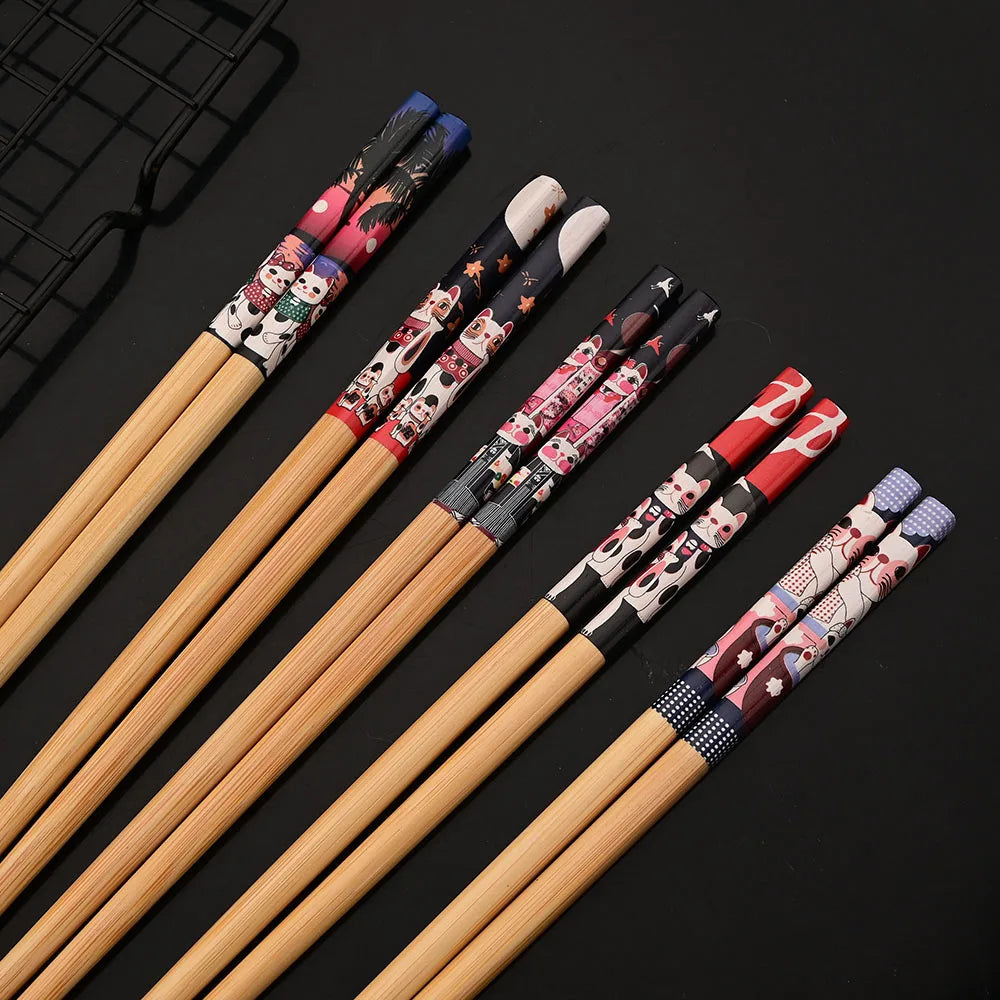 Baguettes en bois de bambou faites à la main, 5 paires, réutilisables, naturelles, japonaises, sushi, nourriture, chat, fleur, multi-documents – | Studio Nichijo Paris