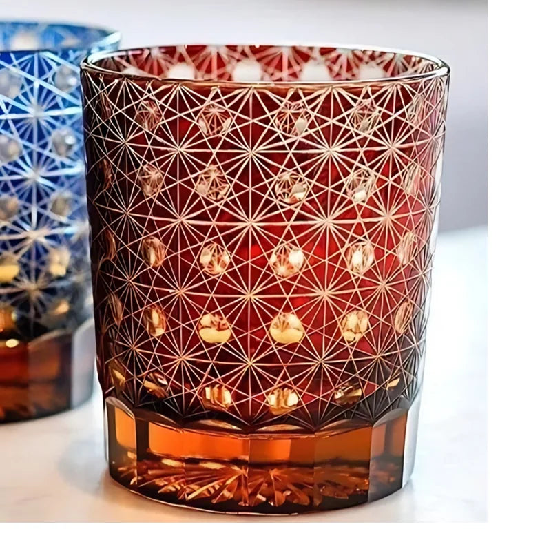Verre Whisky Edo Kiriko Cristal Coupé Luxe Japonais — Fabrication Artisanale – Amber red | Studio Nichijo Paris
