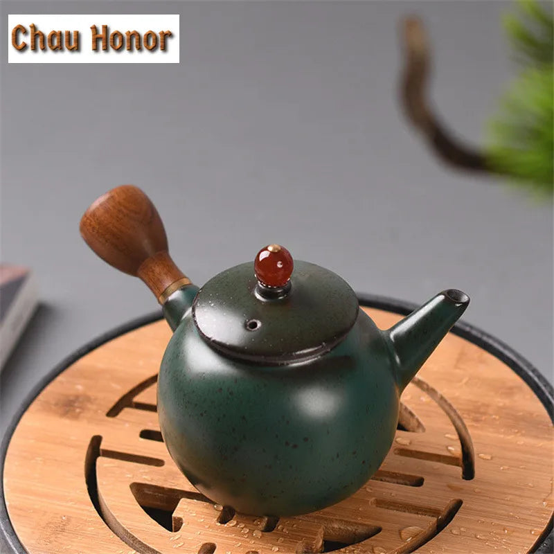 Théière rétro noire en céramique brute de 240ml, théière à manche latéral en bois de Style japonais, Pot maître Dahongpao, tasse emballage cadeau – | Studio Nichijo Paris