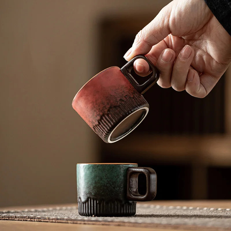 Tasse Thé Grès Poignée Bois Glaçure Réactive Mug Vintage 80 ml — Fabrication Artisanale – | Studio Nichijo Paris