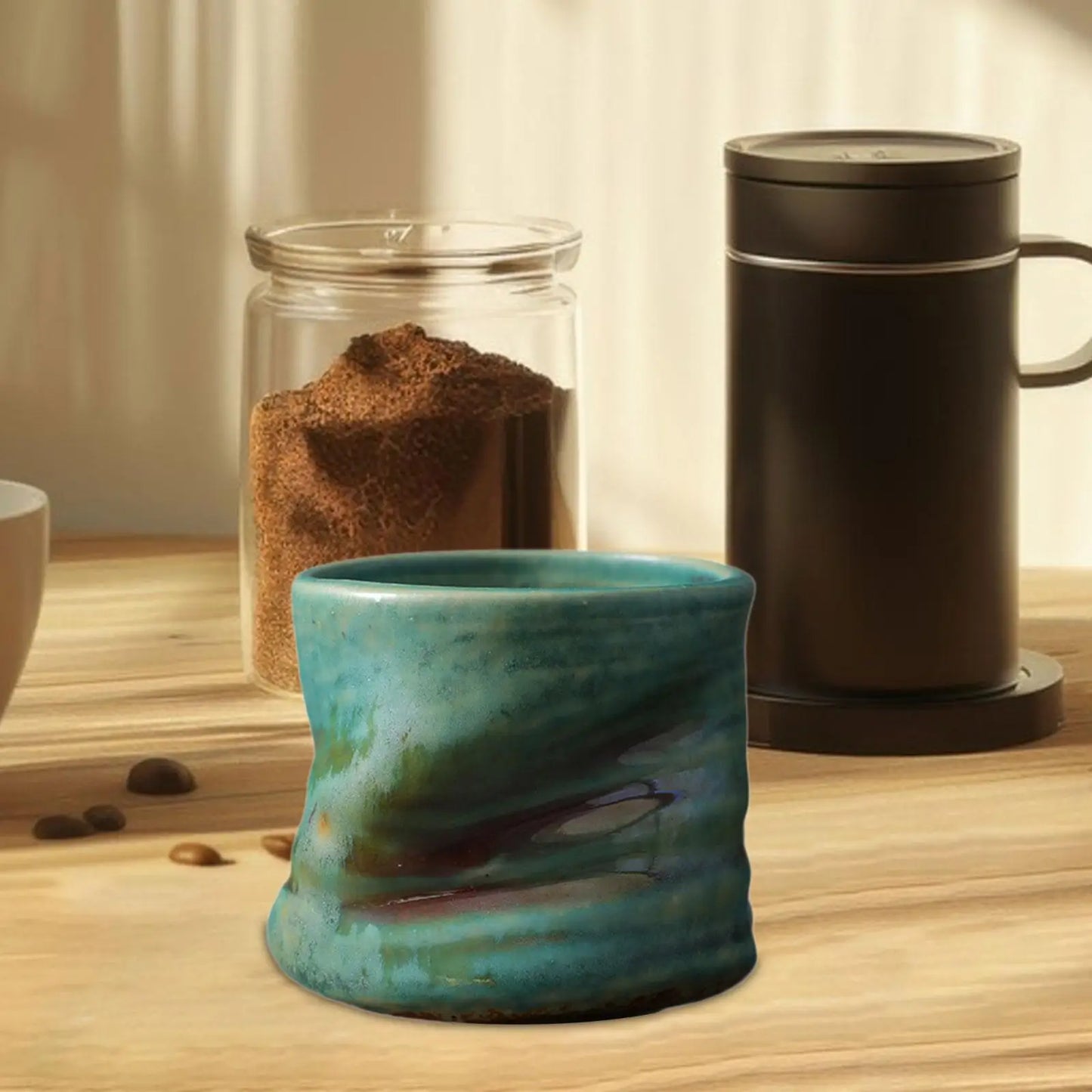 Tasse Grès Sans Anse Rétro Japonais, Fabrication Artisanale – Vert | Studio Nichijo Paris