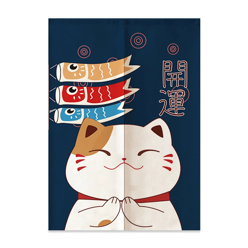 Rideau de Porte Japonais en Lin | Motif Mont Fuji & Vagues | Cloison Intérieure – | Studio Nichijo Paris
