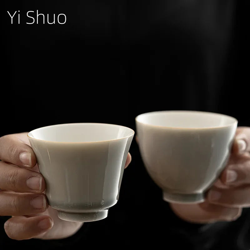 Tasse Porcelaine Glaçage Gris Glacé Kung Fu, Fabrication Artisanale – | Studio Nichijo Paris