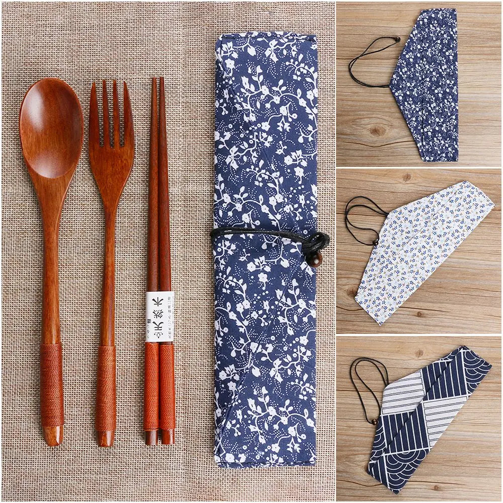 Couverts Voyage Bois Naturel Japonais Baguettes Cuillère Fourchette — Fabrication Artisanale – | Studio Nichijo Paris