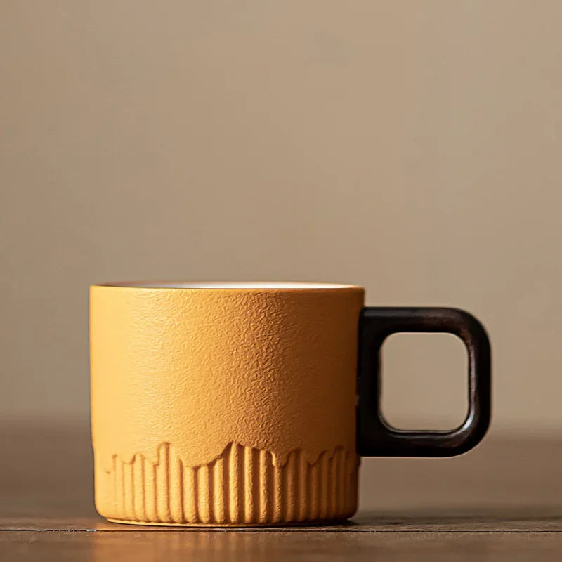 Tasse Thé Grès Poignée Bois Glaçure Réactive Mug Vintage 80 ml — Fabrication Artisanale – Orange | Studio Nichijo Paris