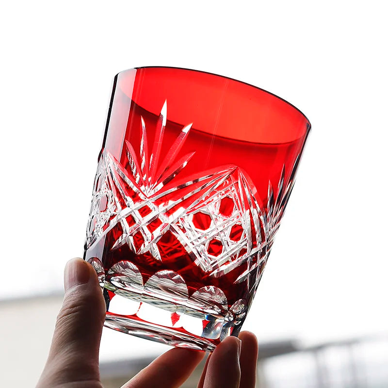 Verre Whisky Cristal Kiriko Edo Rouge 220ml, Fabrication Artisanale – | Studio Nichijo Paris