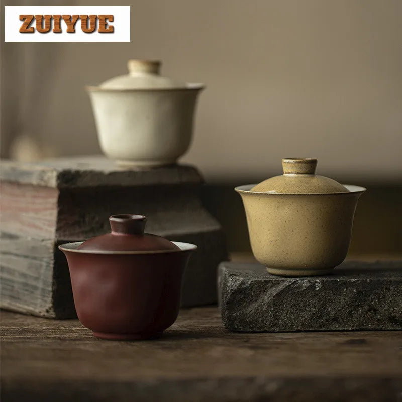 Filles recouvert fait à la main en poterie grossière, petit Gaiwan, théière élégante, verres à thé, cadeau de collection, boutique japonaise, 120ml – | Studio Nichijo Paris
