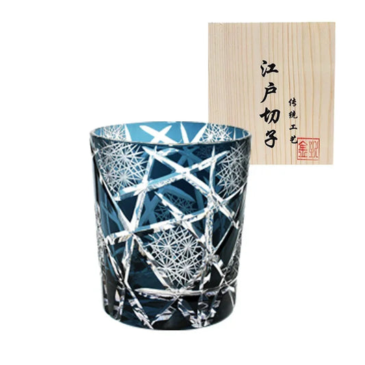 Verre Whisky Vintage Edo Kiriko Cristal Coloré Personnalisé 240 ml — Fabrication Artisanale – Ink blue | Studio Nichijo Paris