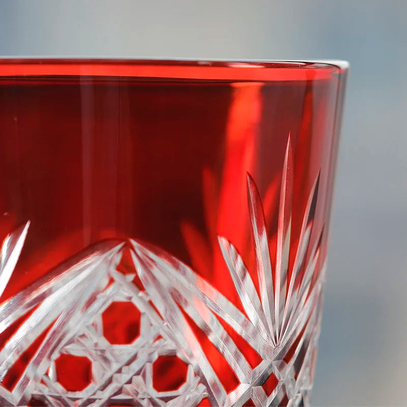 Verre Whisky Cristal Kiriko Edo Rouge 220ml, Fabrication Artisanale – | Studio Nichijo Paris