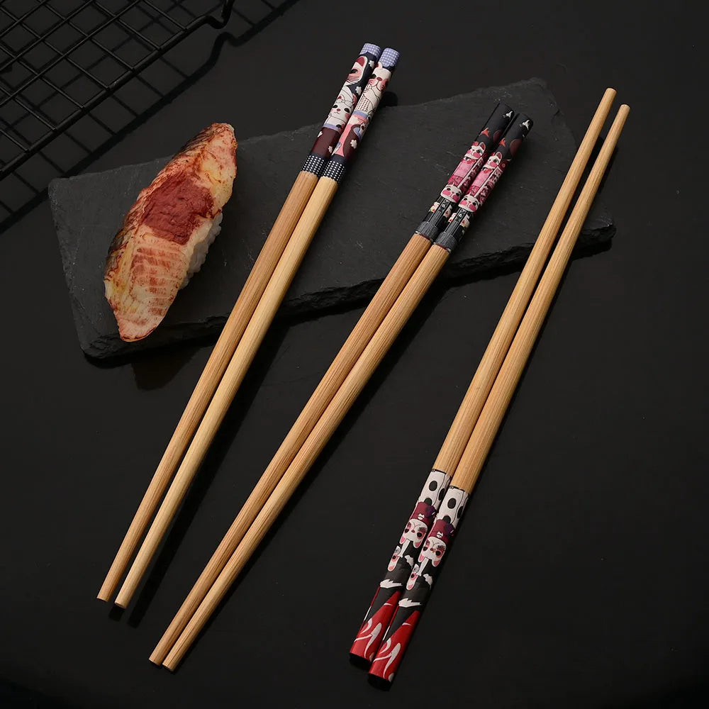 Baguettes Bambou Multicolores Motifs Lot 5 Paires Réutilisables — Fabrication Artisanale – | Studio Nichijo Paris