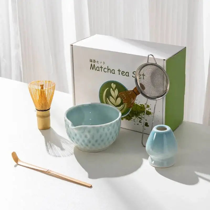 Ensemble Bols Matcha Céramique Émaillée Japonaise — Fabrication Artisanale – Bleu 5 pièces | Studio Nichijo Paris