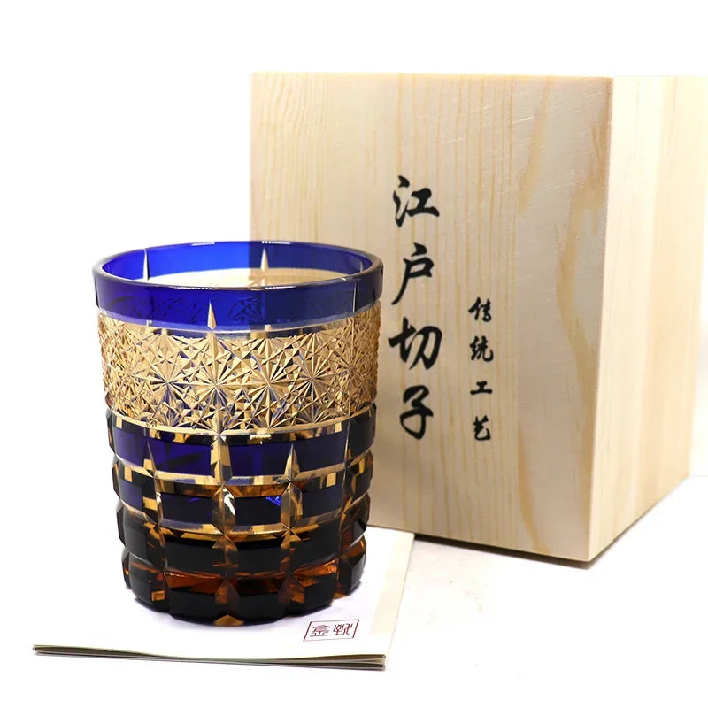 Verre Cristal Edo Taillé Ambré — Fabrication Artisanale – Amber blue | Studio Nichijo Paris