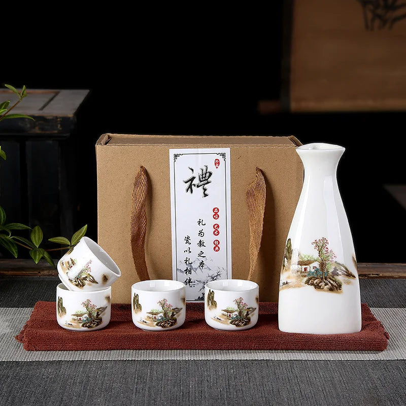 Service à Saké Céramique – Carafe & Tasses Style Rétro – Fabrication Artisanale – Coffret A set of mountains | Studio Nichijo Paris