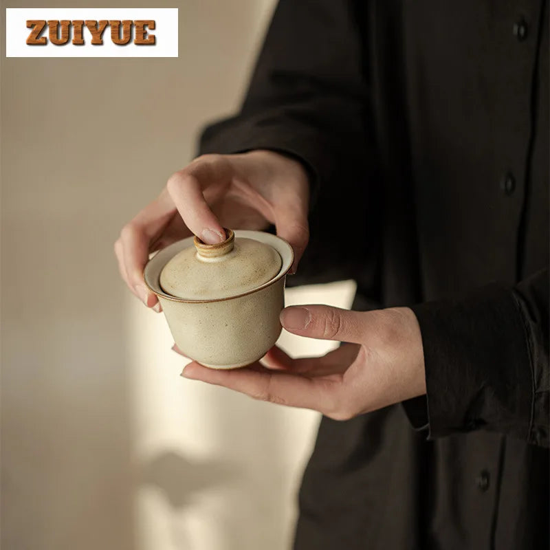 Filles recouvert fait à la main en poterie grossière, petit Gaiwan, théière élégante, verres à thé, cadeau de collection, boutique japonaise, 120ml – | Studio Nichijo Paris