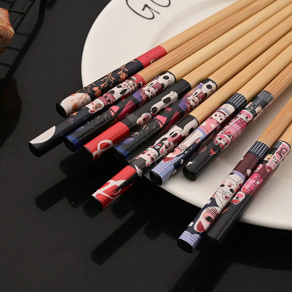 Baguettes Bambou Multicolores Motifs Lot 5 Paires Réutilisables — Fabrication Artisanale – | Studio Nichijo Paris