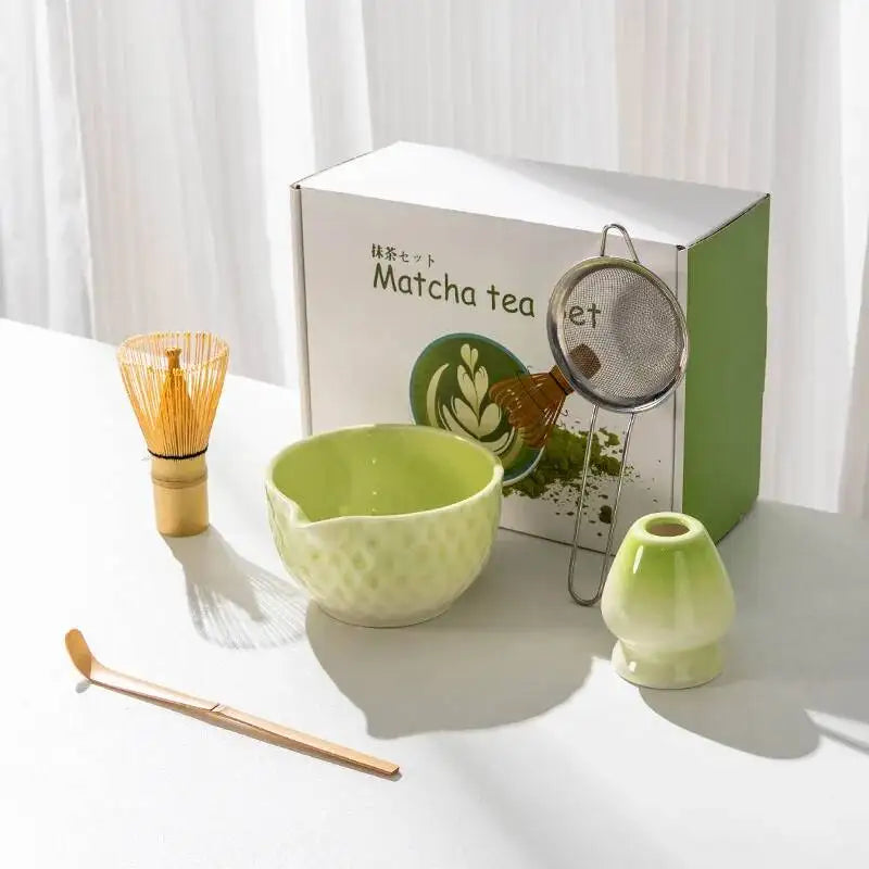 Ensemble Bols Matcha Céramique Émaillée Japonaise — Fabrication Artisanale – Vert 5 pièces | Studio Nichijo Paris