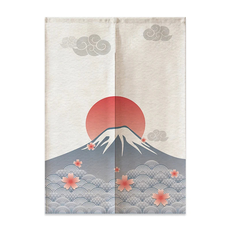 Rideau de Porte Japonais en Lin | Motif Mont Fuji & Vagues | Cloison Intérieure – | Studio Nichijo Paris