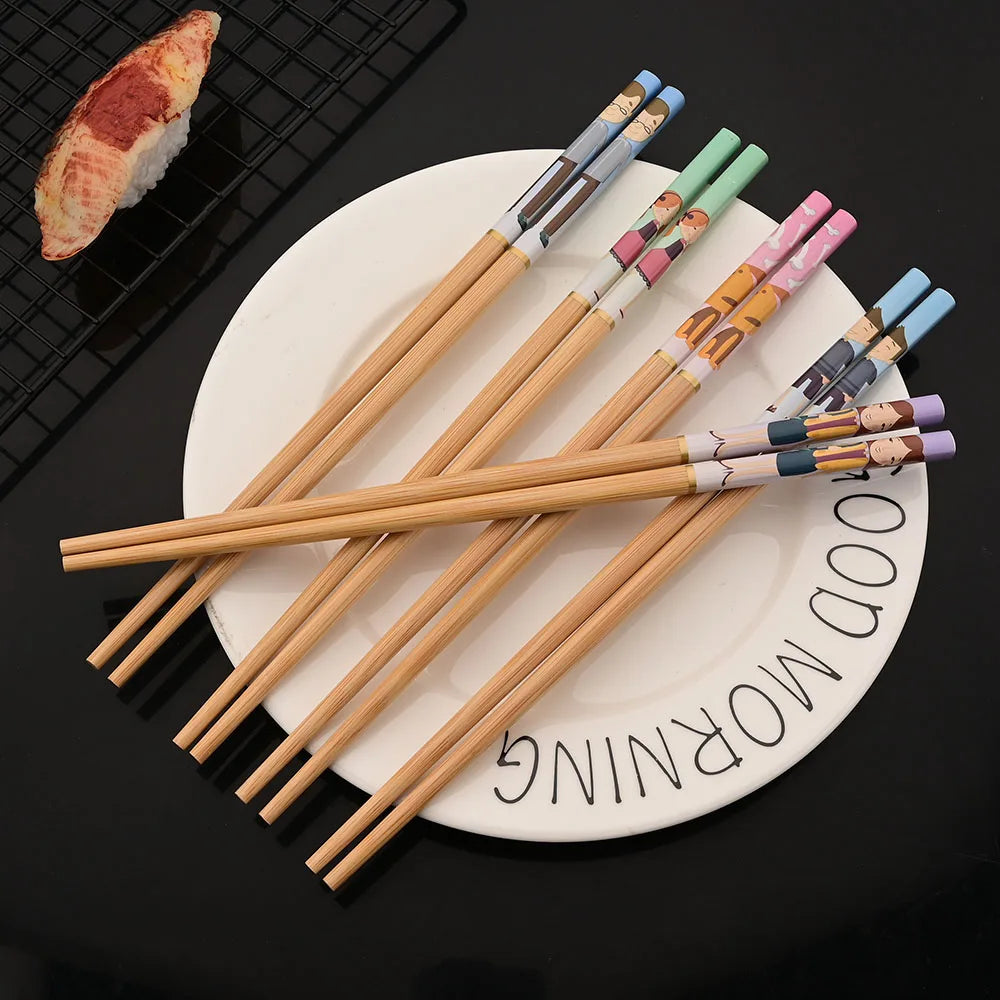 Baguettes en bois de bambou faites à la main, 5 paires, réutilisables, naturelles, japonaises, sushi, nourriture, chat, fleur, multi-documents – | Studio Nichijo Paris