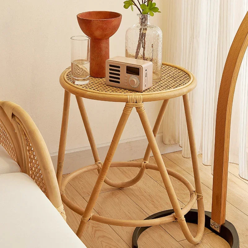 Table Thé Rotin Bois Fait Main 2 Niveaux Salon Minimaliste — Fabrication Artisanale – | Studio Nichijo Paris