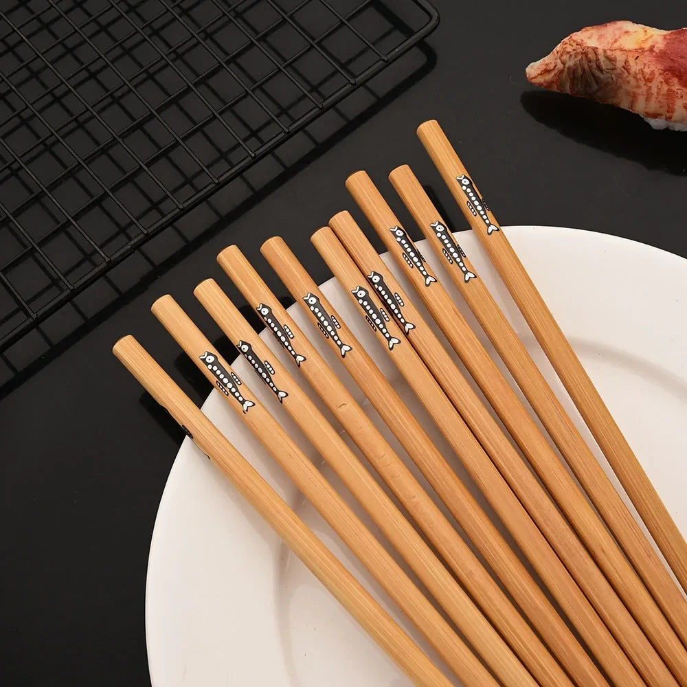 Baguettes en bois de bambou faites à la main, 5 paires, réutilisables, naturelles, japonaises, sushi, nourriture, chat, fleur, multi-documents – | Studio Nichijo Paris