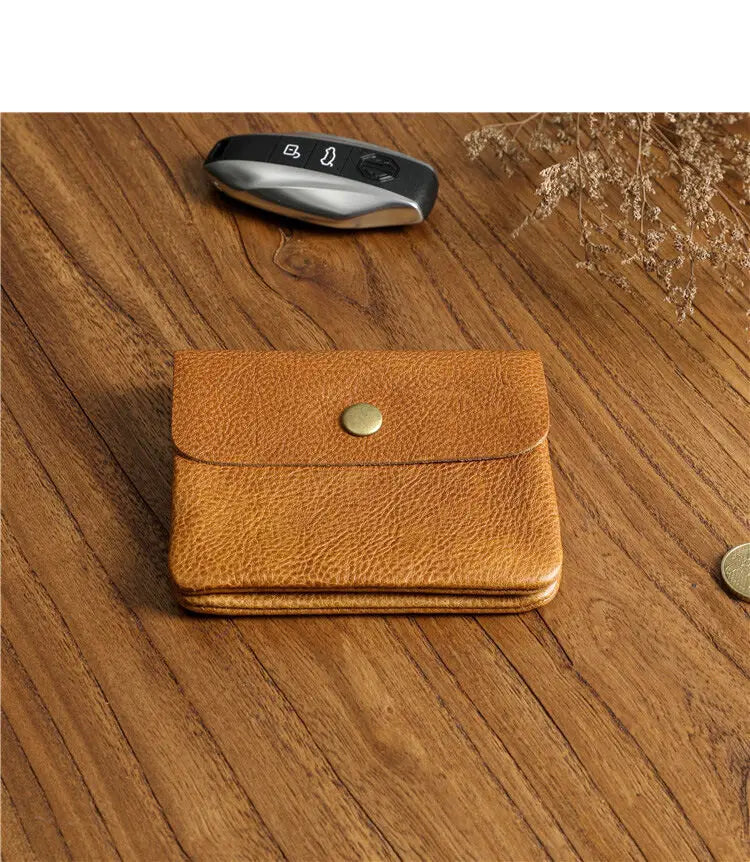 Portefeuille rétro fait à la main de style japonais pour hommes, cuir véritable, cuir de vachette, fermeture éclair courte, porte-monnaie, porte-cartes, petite poche à monnaie, sac d'argent – | Studio Nichijo Paris