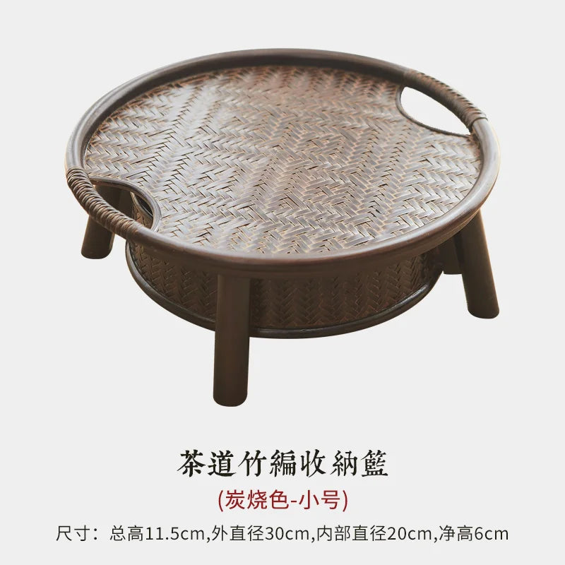 Plateau Thé Bambou Tressé Main Kung Fu Rangement Cérémonie Thé — Fabrication Artisanale – Charcoal color | Studio Nichijo Paris