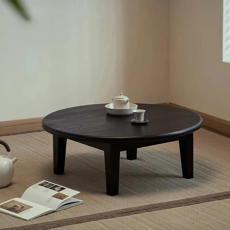 Table Thé Bois Massif Fait Main Ronde Wabi-Sabi Zen Baie Vitrée — Fabrication Artisanale – | Studio Nichijo Paris