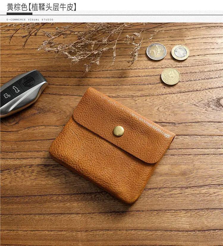 Portefeuille rétro fait à la main de style japonais pour hommes, cuir véritable, cuir de vachette, fermeture éclair courte, porte-monnaie, porte-cartes, petite poche à monnaie, sac d'argent – | Studio Nichijo Paris
