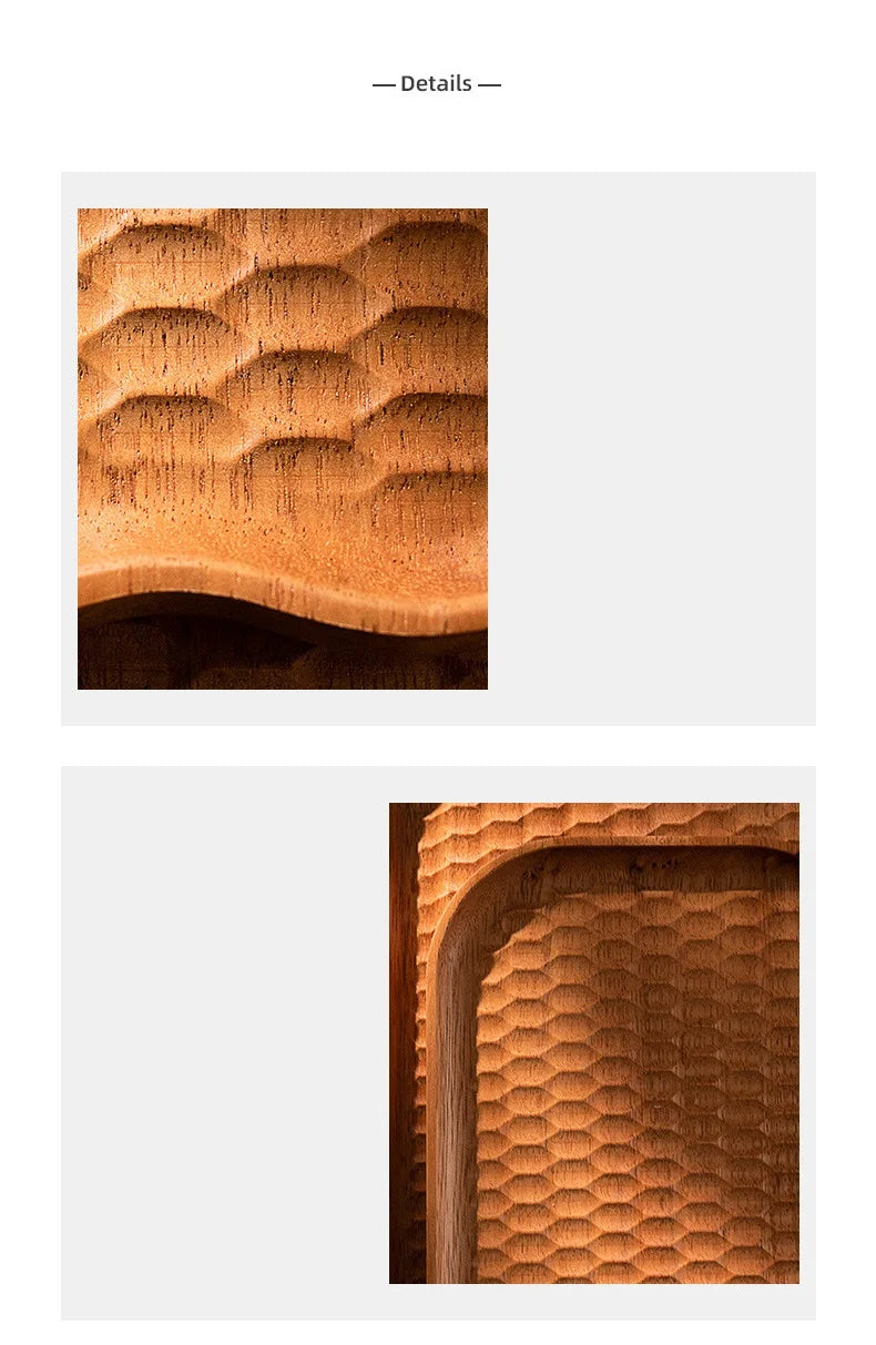Plateau Thé Bois Rose Doré Sculpté Main Ovale Soucoupe — Fabrication Artisanale – | Studio Nichijo Paris
