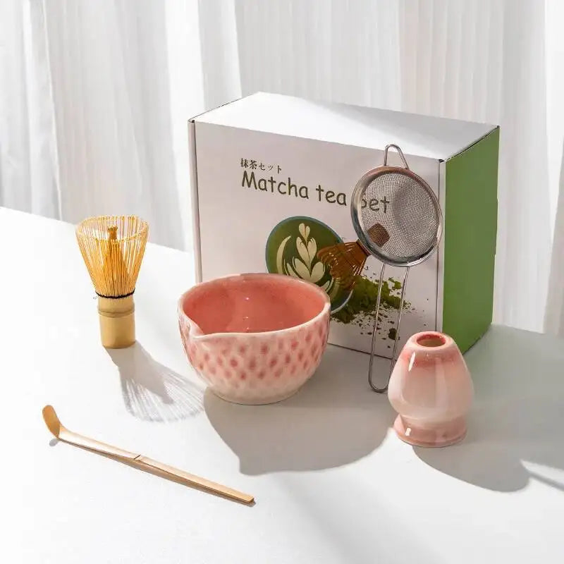 Ensemble Bols Matcha Céramique Émaillée Japonaise — Fabrication Artisanale – Rose 5 pièces | Studio Nichijo Paris