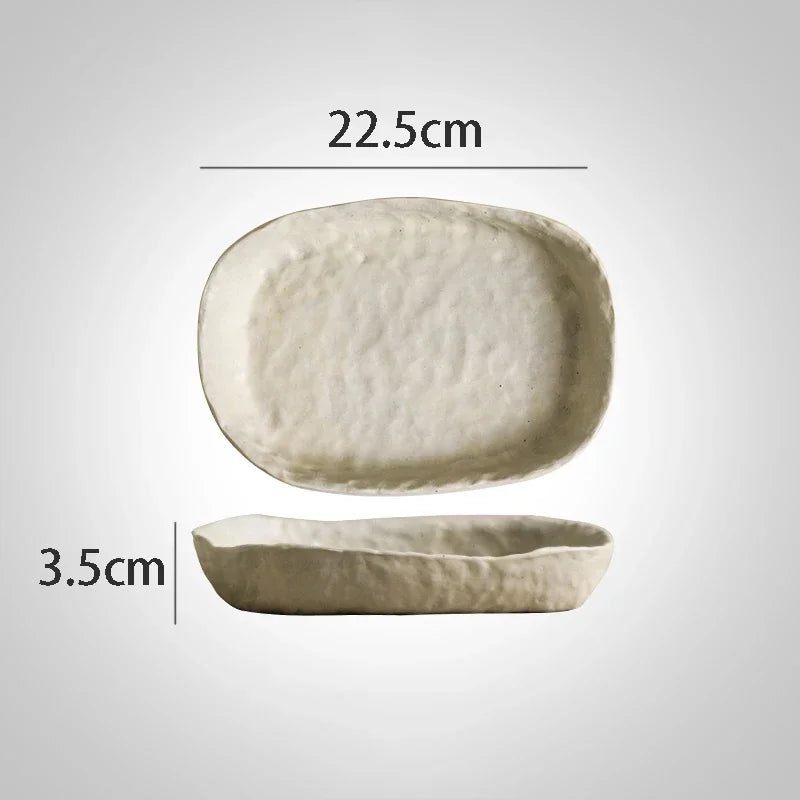 Vaisselle en Grès Blanc, Bols et Assiettes Japonaises — Fabrication Artisanale – Plate-22.5x3.5cm | Studio Nichijo Paris