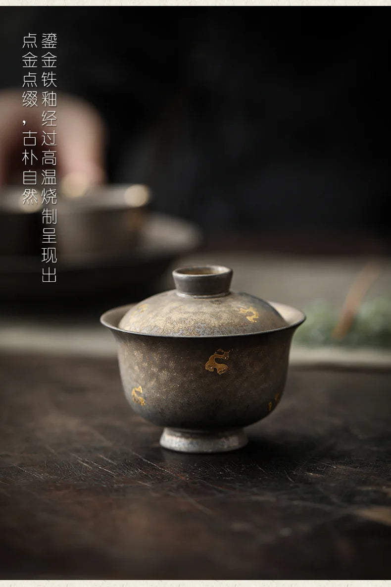 Gaiwan Poterie Glaçage Doré Japonais – Fabrication Artisanale – | Studio Nichijo Paris