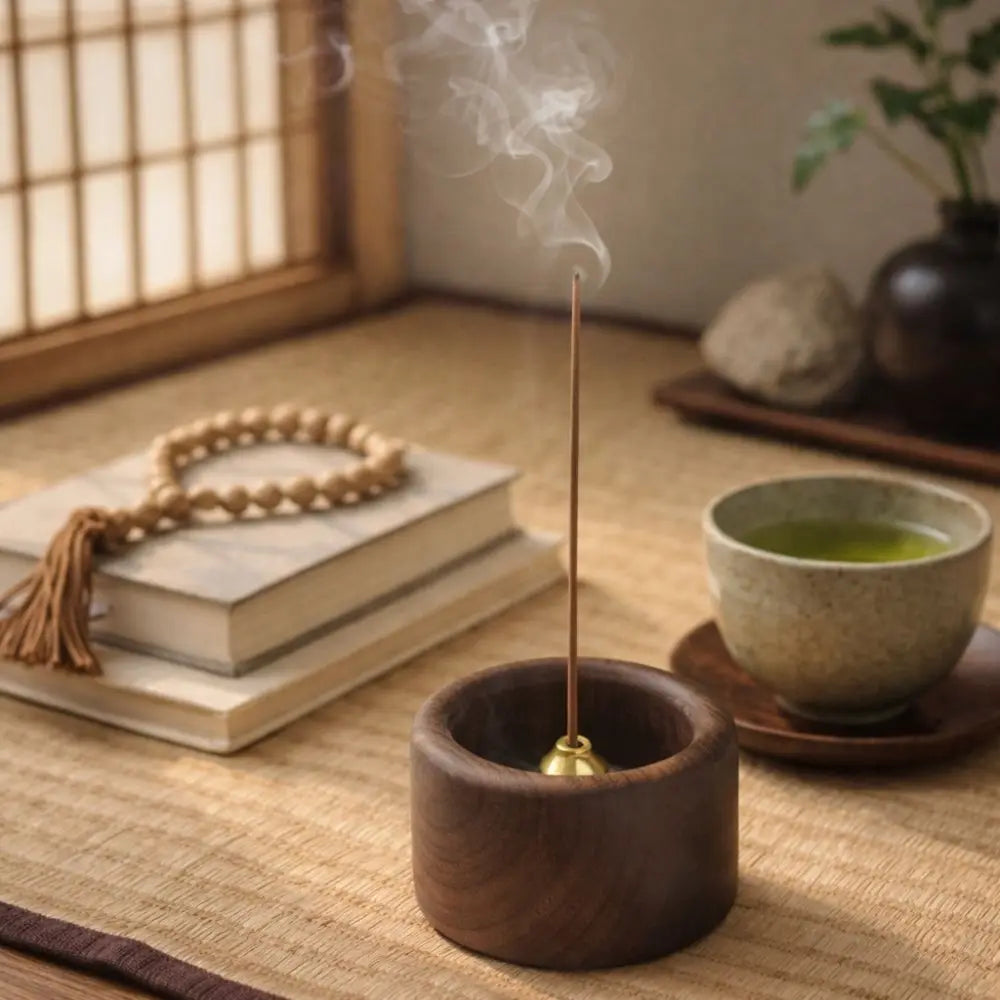 Porte-Encens Rond en Bois Rétro – Fait à la Main – | Studio Nichijo Paris