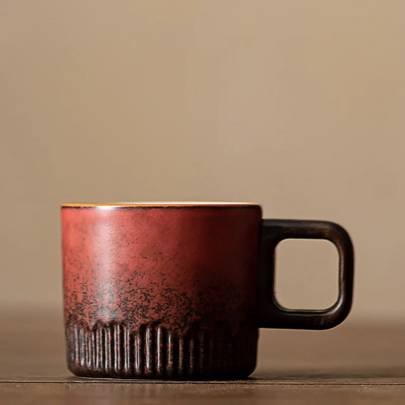Tasse Thé Grès Poignée Bois Glaçure Réactive Mug Vintage 80 ml — Fabrication Artisanale – Rouge | Studio Nichijo Paris