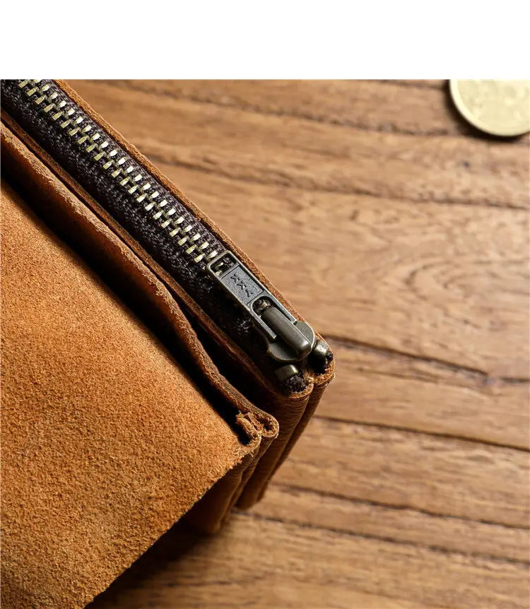 Portefeuille rétro fait à la main de style japonais pour hommes, cuir véritable, cuir de vachette, fermeture éclair courte, porte-monnaie, porte-cartes, petite poche à monnaie, sac d'argent – | Studio Nichijo Paris