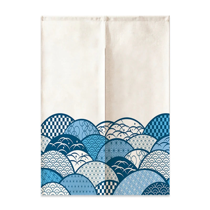 Rideau de Porte Japonais en Lin | Motif Mont Fuji & Vagues | Cloison Intérieure – | Studio Nichijo Paris