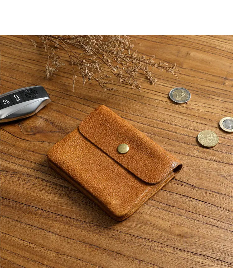 Portefeuille rétro fait à la main de style japonais pour hommes, cuir véritable, cuir de vachette, fermeture éclair courte, porte-monnaie, porte-cartes, petite poche à monnaie, sac d'argent – | Studio Nichijo Paris