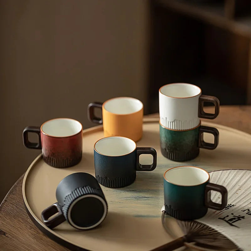 Tasse Thé Grès Poignée Bois Glaçure Réactive Mug Vintage 80 ml — Fabrication Artisanale – | Studio Nichijo Paris