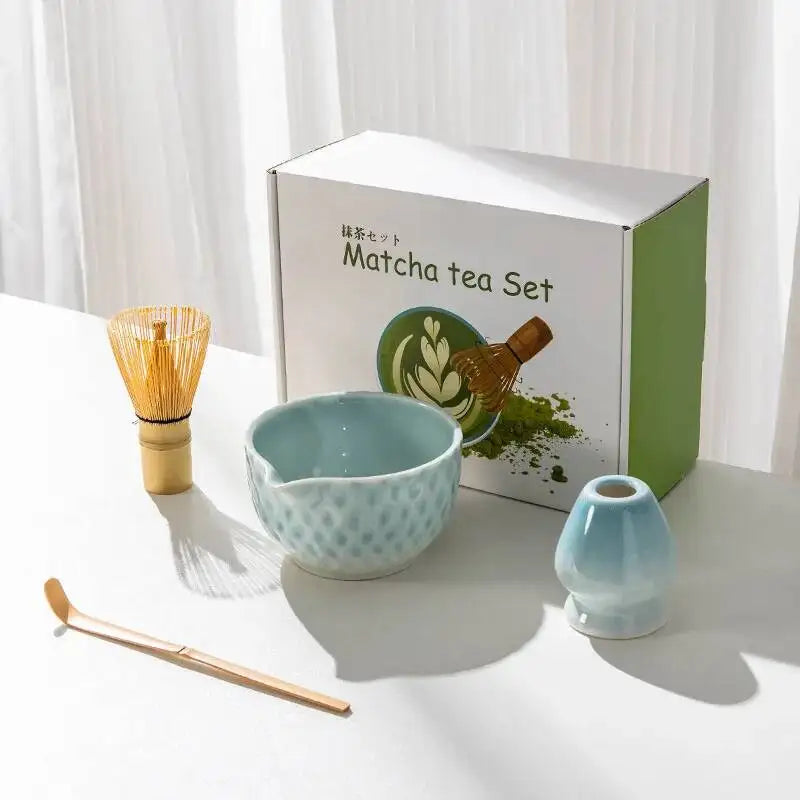 Ensemble Bols Matcha Céramique Émaillée Japonaise — Fabrication Artisanale – Bleu 4 pièces | Studio Nichijo Paris
