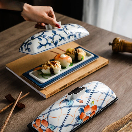Plateau Sushi Couvert en Porcelaine – Futamono – Fabrication Artisanale – | Studio Nichijo Paris