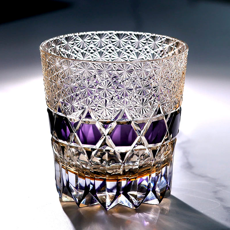Verres à whisky Edo Kiriko de style japonais, multicolores, faits à la main, cylindriques, 240 ml, gravés, avec boîte cadeau – | Studio Nichijo Paris