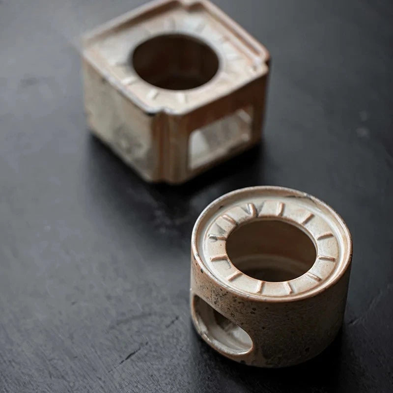 Réchaud Thé Porcelaine Cuite Bois Fait Main Encre Bougie Support Bouilloire — Fabrication Artisanale – | Studio Nichijo Paris
