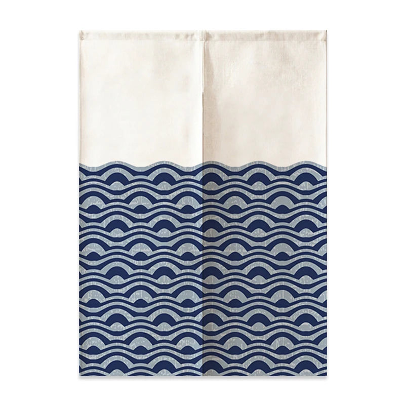 Rideau de Porte Japonais en Lin | Motif Mont Fuji & Vagues | Cloison Intérieure – | Studio Nichijo Paris