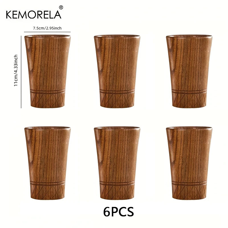 Tasse en Bois Naturel Sculptée à la Main — Style Japonais Wabi-Sabi, 250 ml – Coffret 6 Tasses | Studio Nichijo Paris