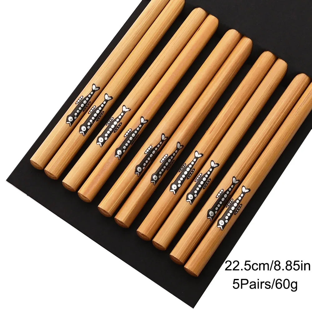 Baguettes en bois de bambou faites à la main, 5 paires, réutilisables, naturelles, japonaises, sushi, nourriture, chat, fleur, multi-documents – | Studio Nichijo Paris