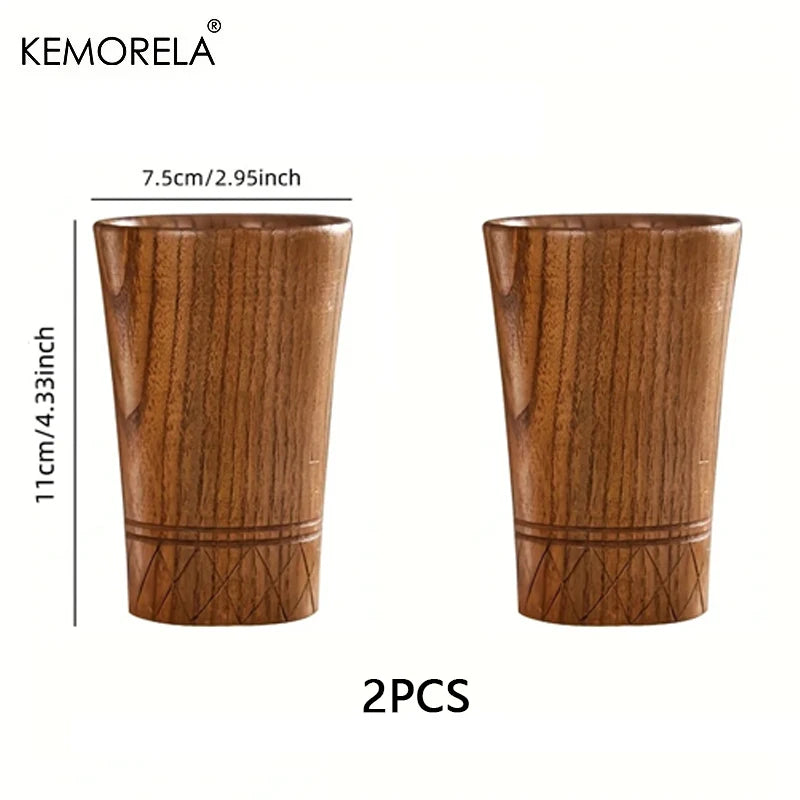 Tasse en Bois Naturel Sculptée à la Main — Style Japonais Wabi-Sabi, 250 ml – Coffret 2 Tasses | Studio Nichijo Paris