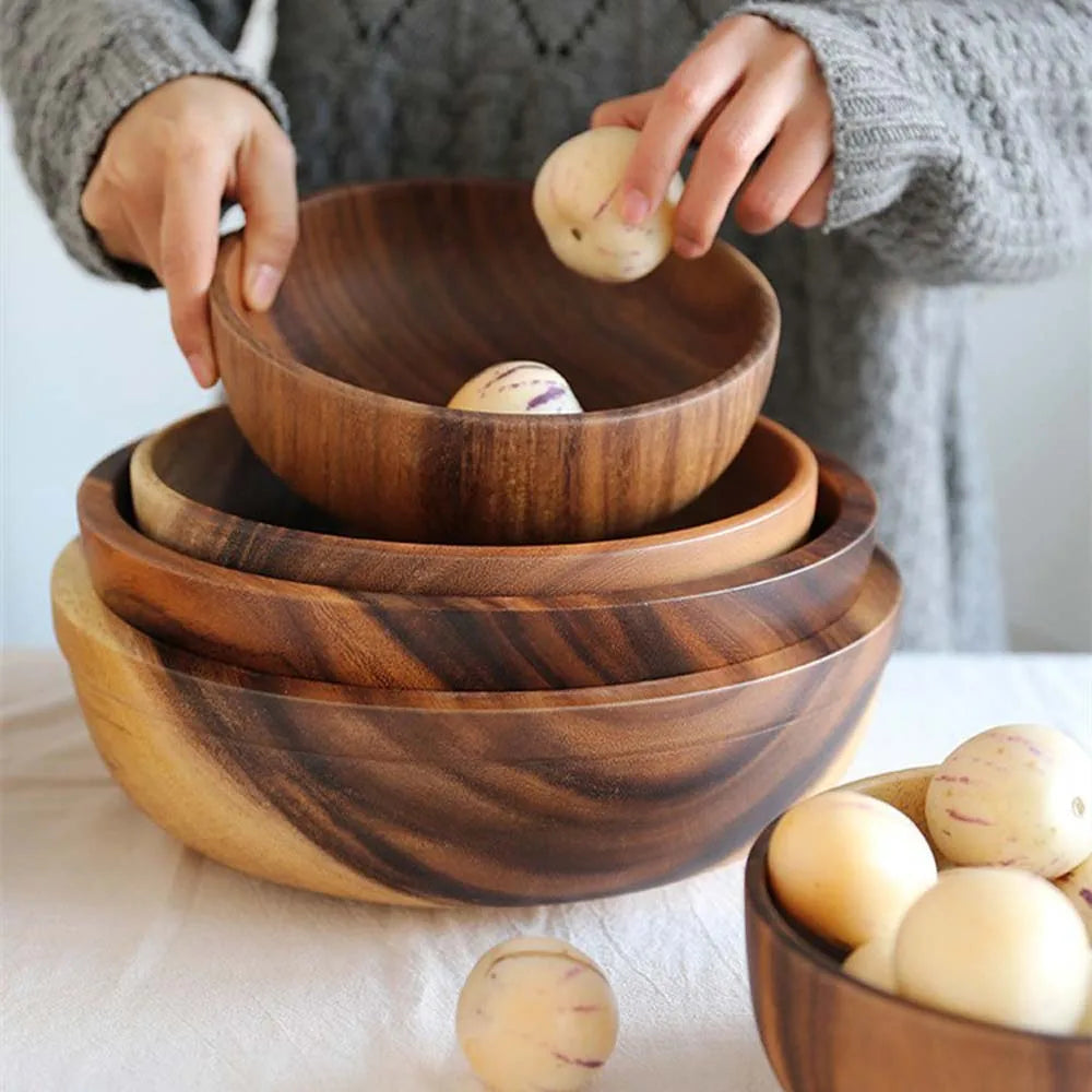 Bol en Bois d’Acacia – Salade, Soupe & Ramen – Fabrication Artisanale – | Studio Nichijo Paris