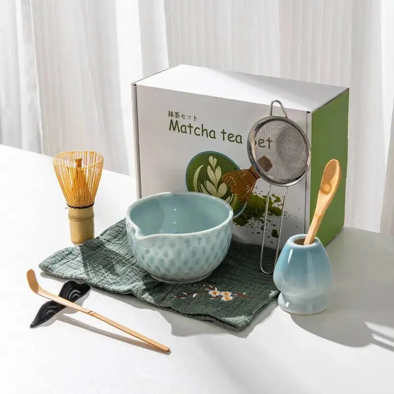 Ensemble Bols Matcha Céramique Émaillée Japonaise — Fabrication Artisanale – Bleu 8 pièces | Studio Nichijo Paris